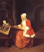 Gabriel Metsu A Young Woman Seated Drawing oil painting reproduction